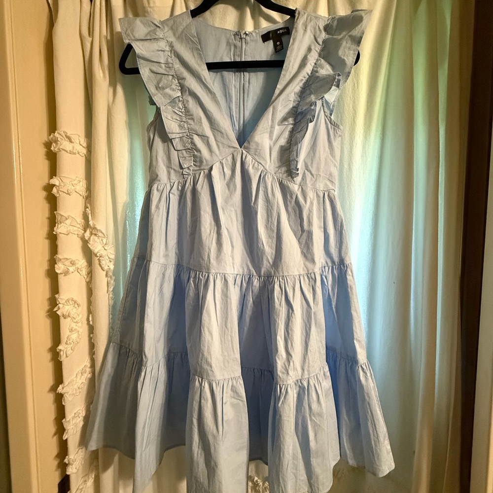 Aqua Ruffled Mini Dress - Picture 2 of 5